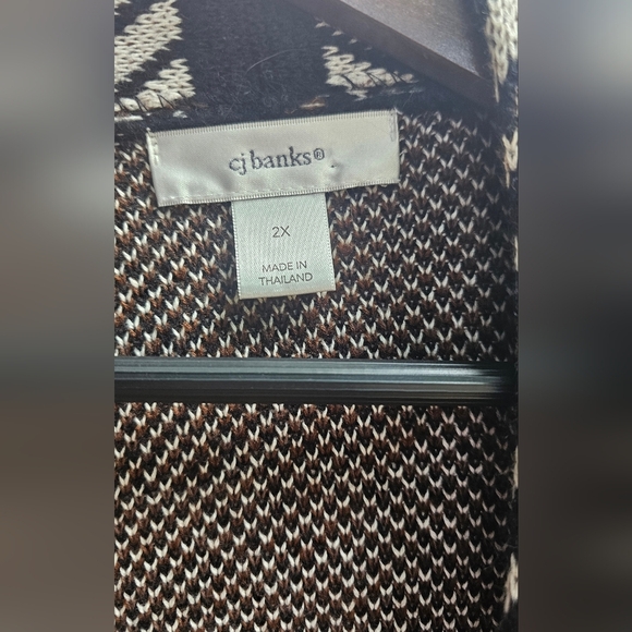 CJ Banks Brown Patterned Long Cardigan Sweater Pockets Autumn - Picture 2 of 4